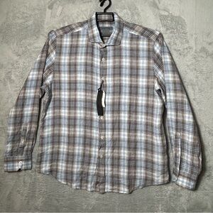 Dylan Gray Linen Shirt Mens Size XL Plaid‎ Button Up Preppy Business Casual Work